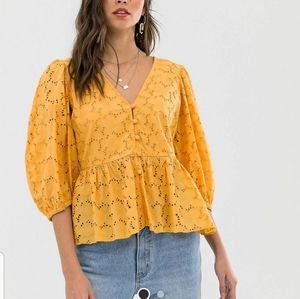 Asos eyelet yellow blouse